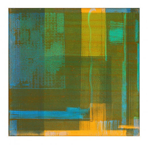 22-Nebel in Gelb, Bild grün auf blau, Acryl Bleistift LWD, Marius D. Kettler 2019